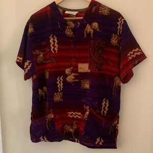 Vibrant Animal Print Short Sleeve Scrubs Top